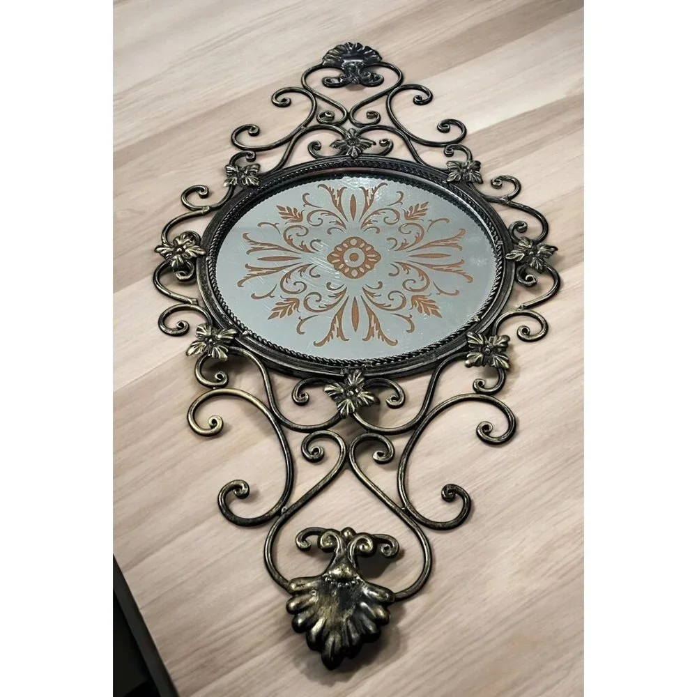 Vintage Ornate Filigree Wall Mirror With Floral Scroll Design
